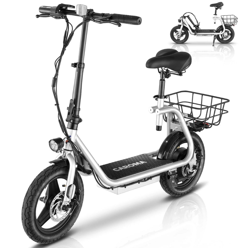 800W Adults Folding Electric Scooter with Removable Seat, Basket, 14" Tire, Silver B498