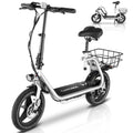 800W Adults Folding Electric Scooter with Removable Seat, Basket, 14" Tire, Silver B498
