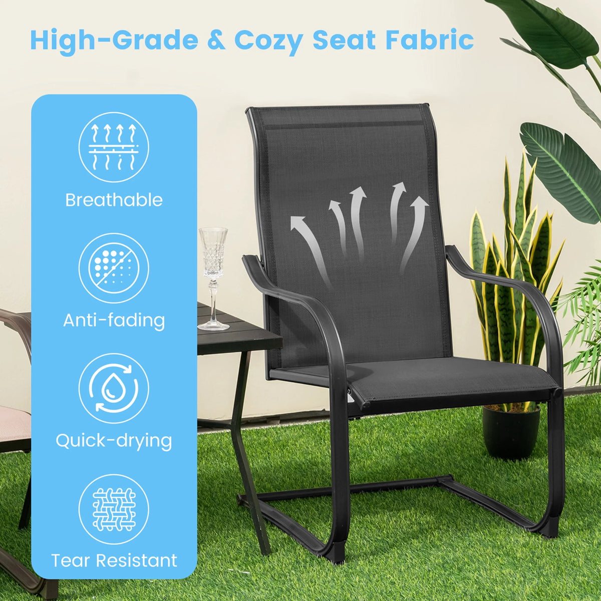 2pcs Black C-Spring Patio Dining Chairs Q653
