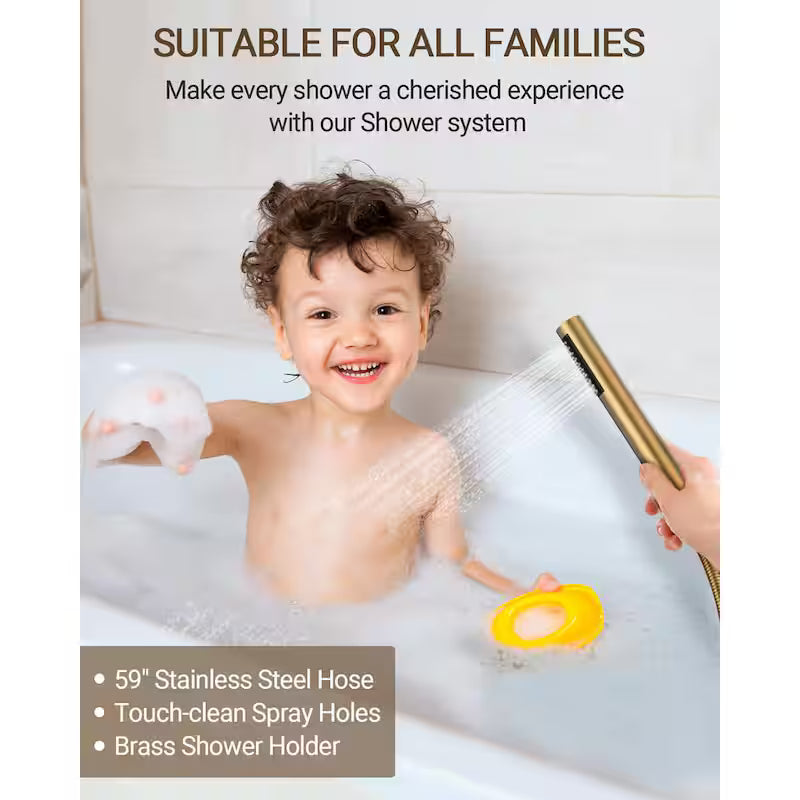 Wall Mounted Dual Shower Head and Handheld Shower Head 2.5 GPM Brushed Gold T721