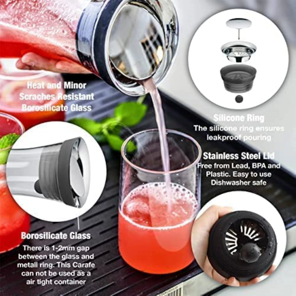 50 oz Glass Pitcher with Stainless Steel Lid and Brush T137664