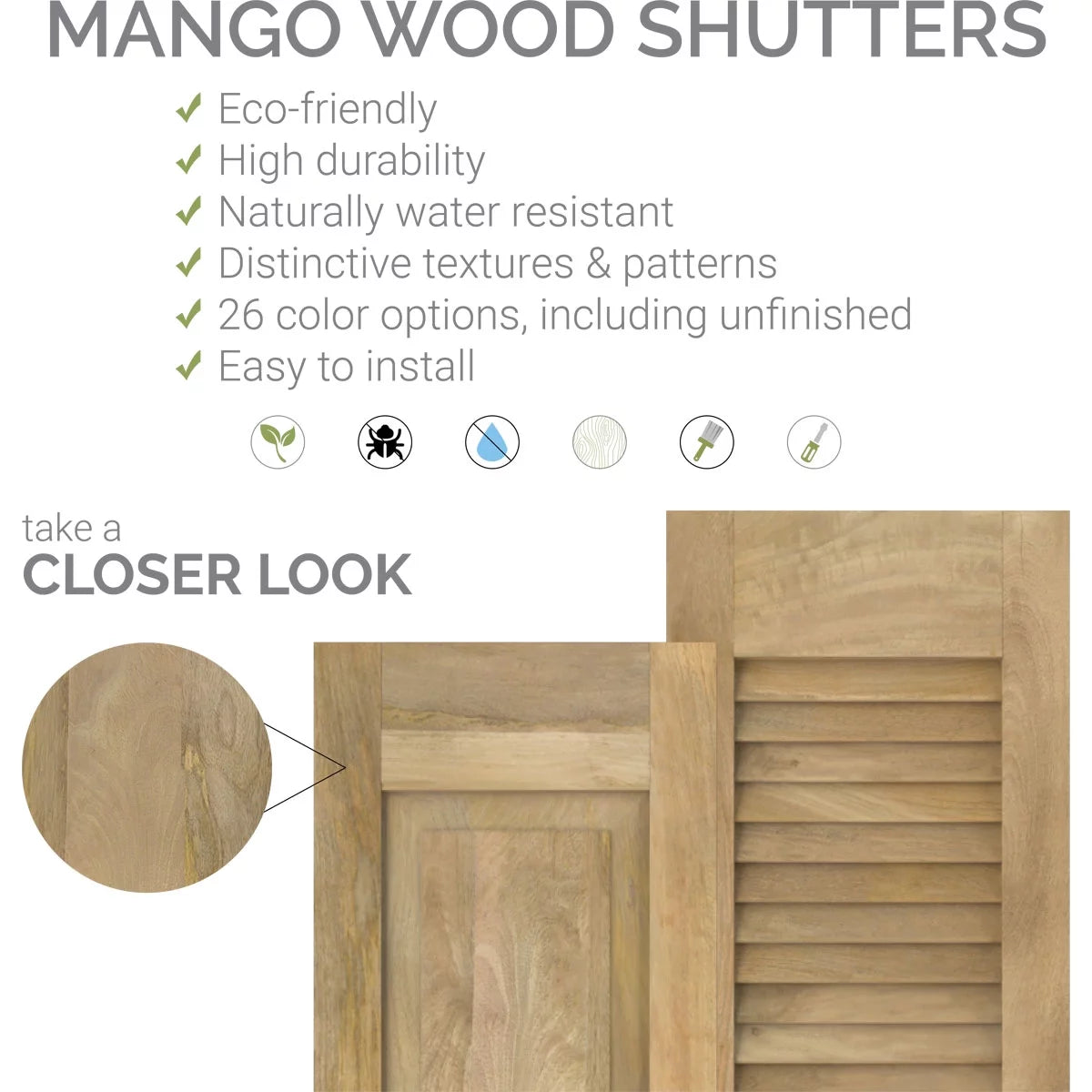 Real Wood Joined Board-n-Batten Shutters J11488
