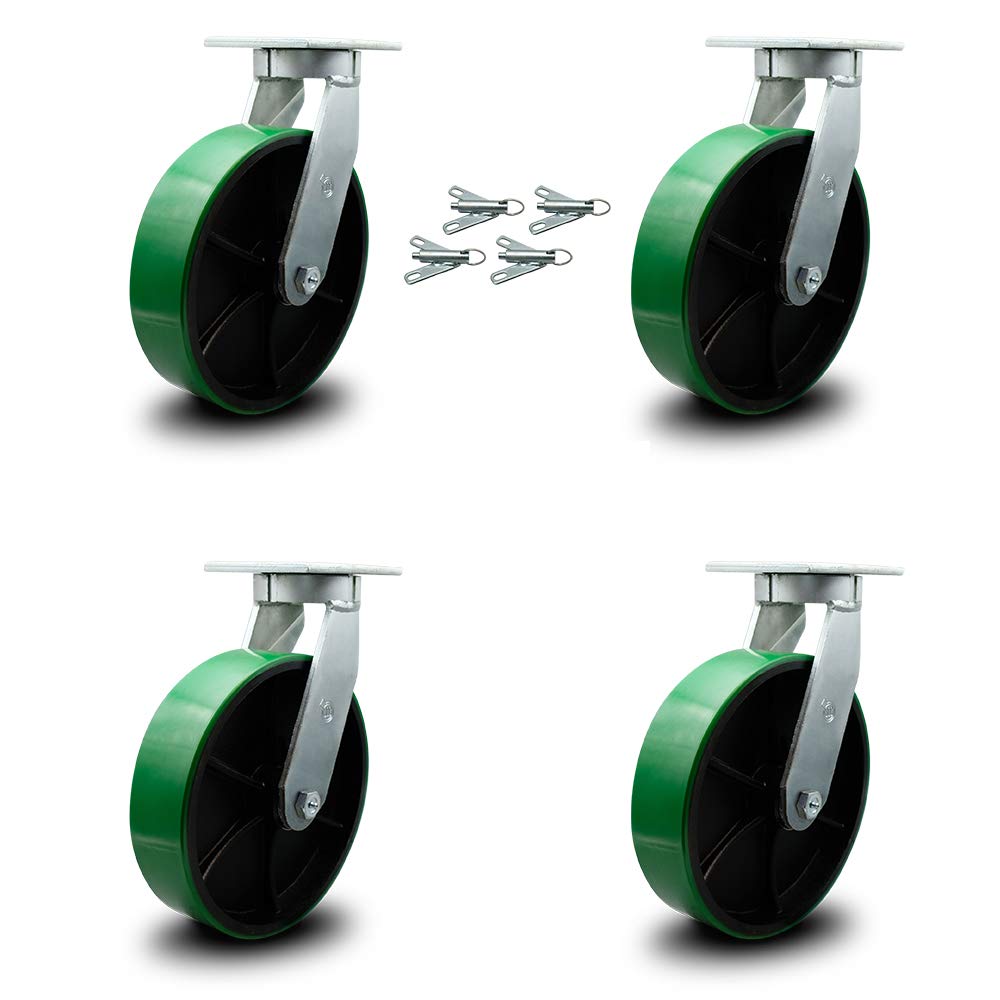 Green Polyurethane Tread on Metal Core Caster Set of 4 W651