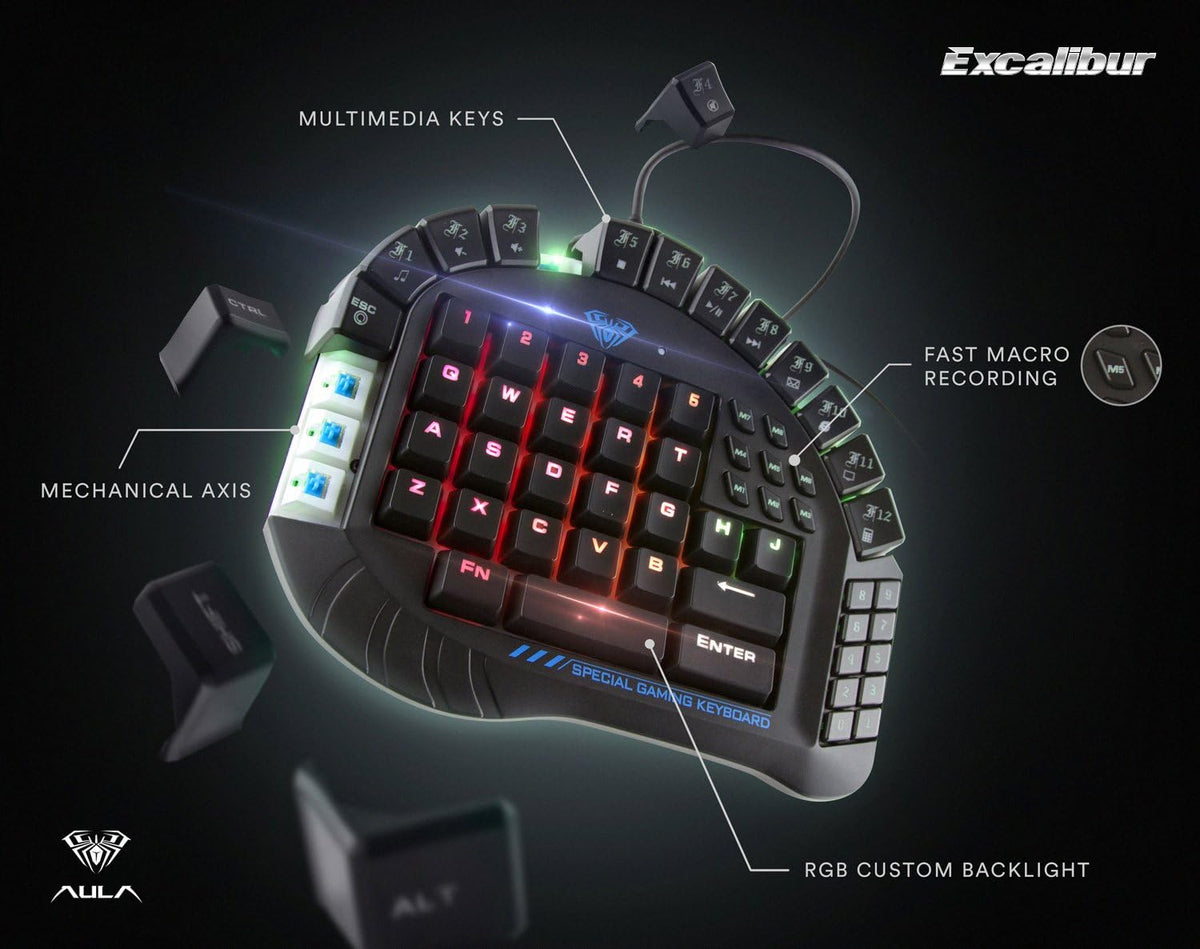 One Handed Mechanical Gaming Keyboard with Blue Switches and RGB Backlit E222