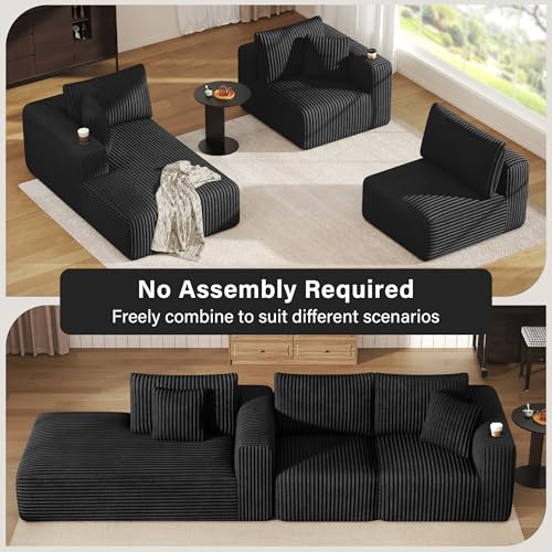 Modular Sectional Sofa with Deep Seat, Cup Holder, Memory Foam, Corduroy X109941