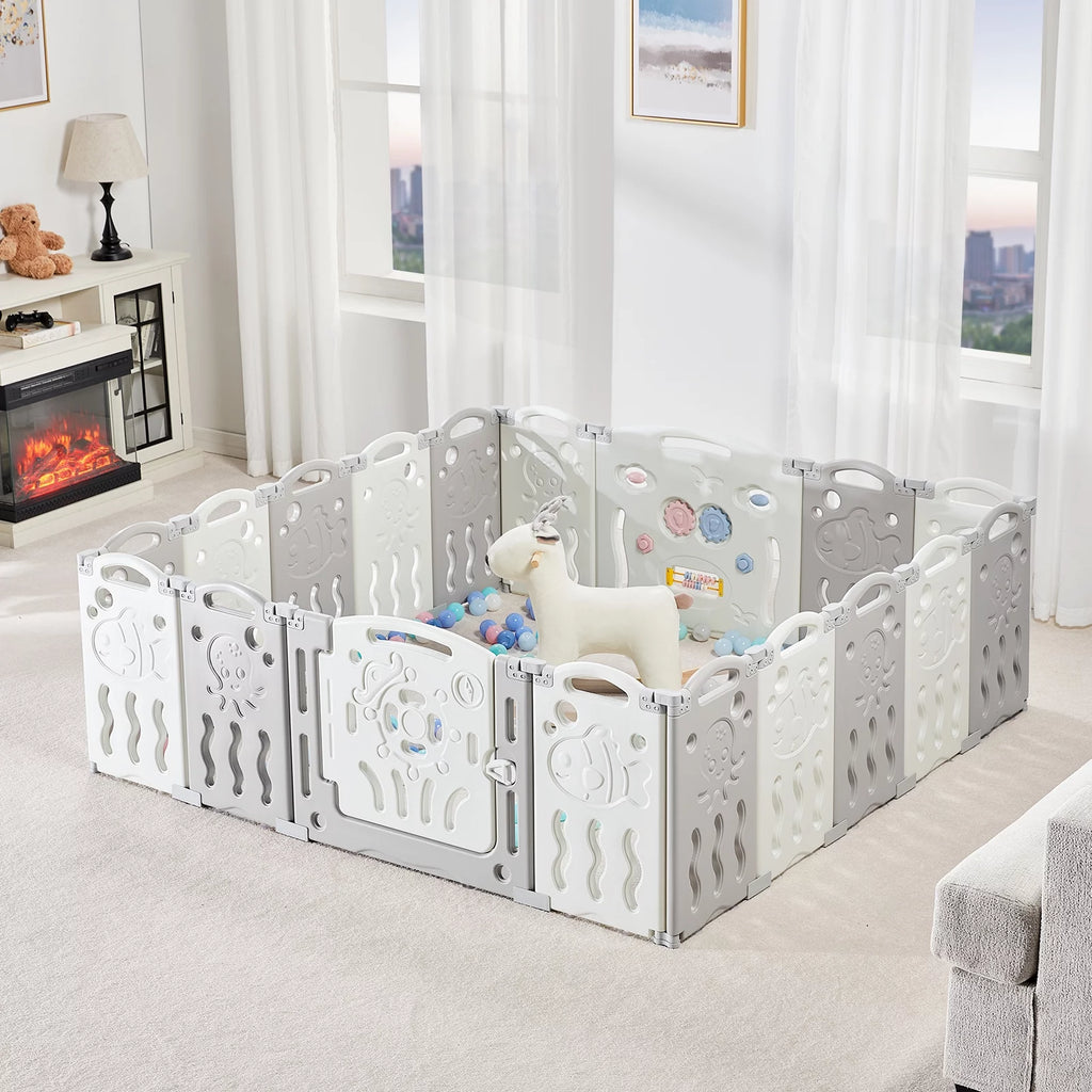 18 Panel Foldable Kids Playpen Safety Lock Gate K7254