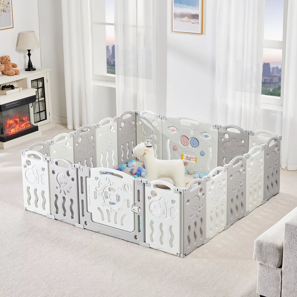 18 Panel Foldable Kids Playpen Safety Lock Gate K7254