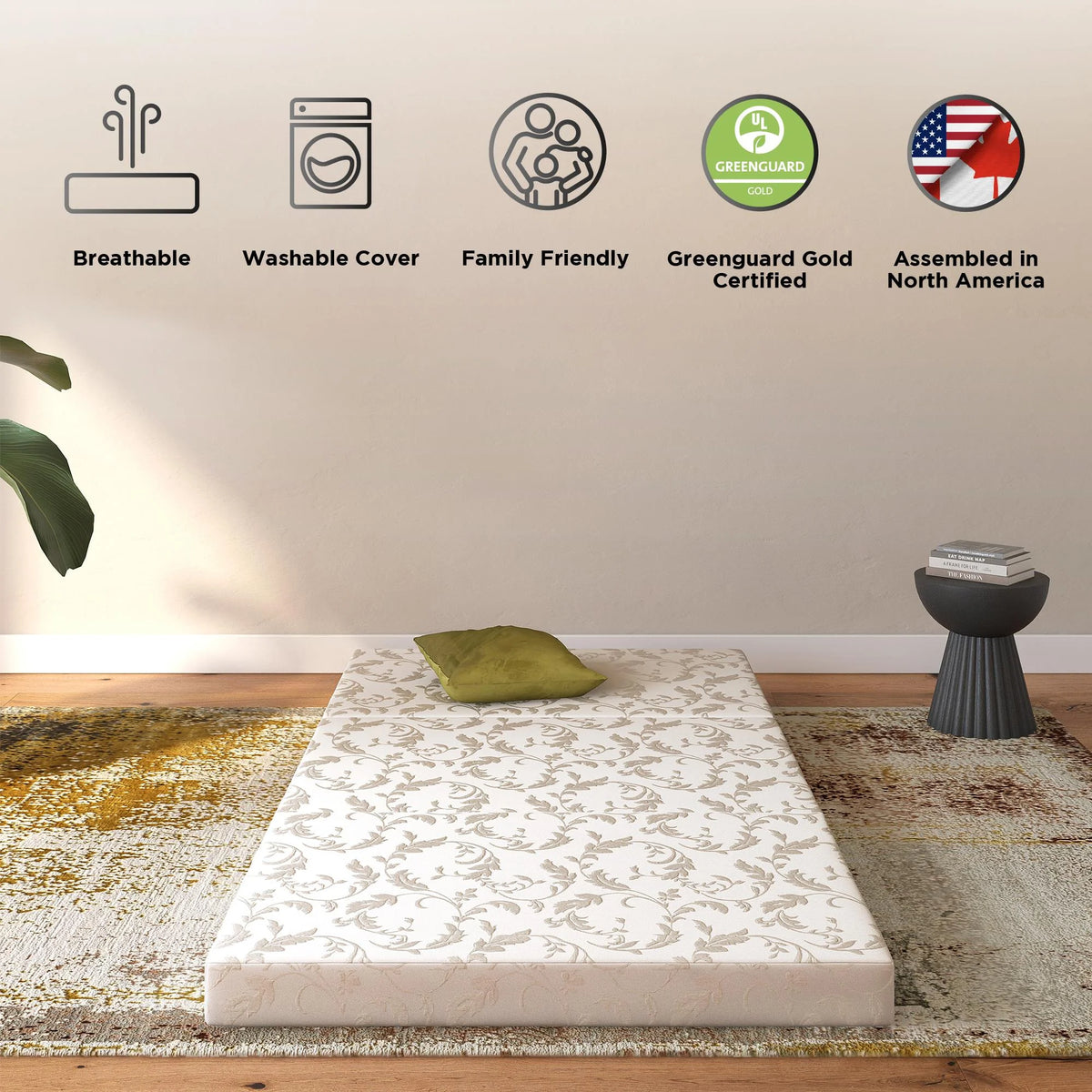 4-Inch Tri Folding Mattress with Carry Bag, Twin Size W950