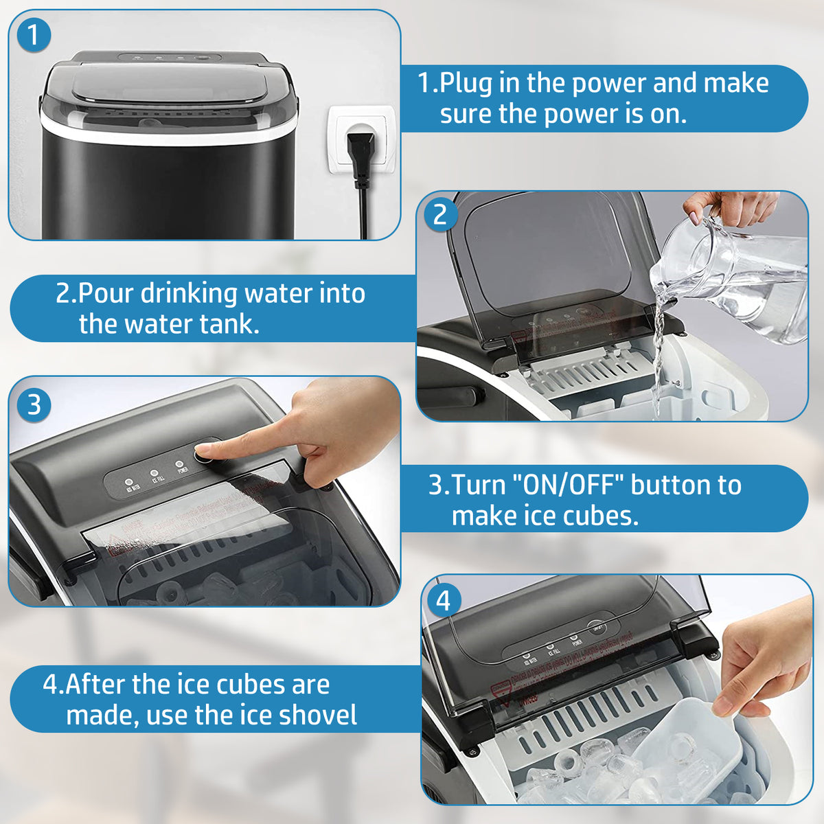 Black Countertop Ice Maker with Handle Y65659