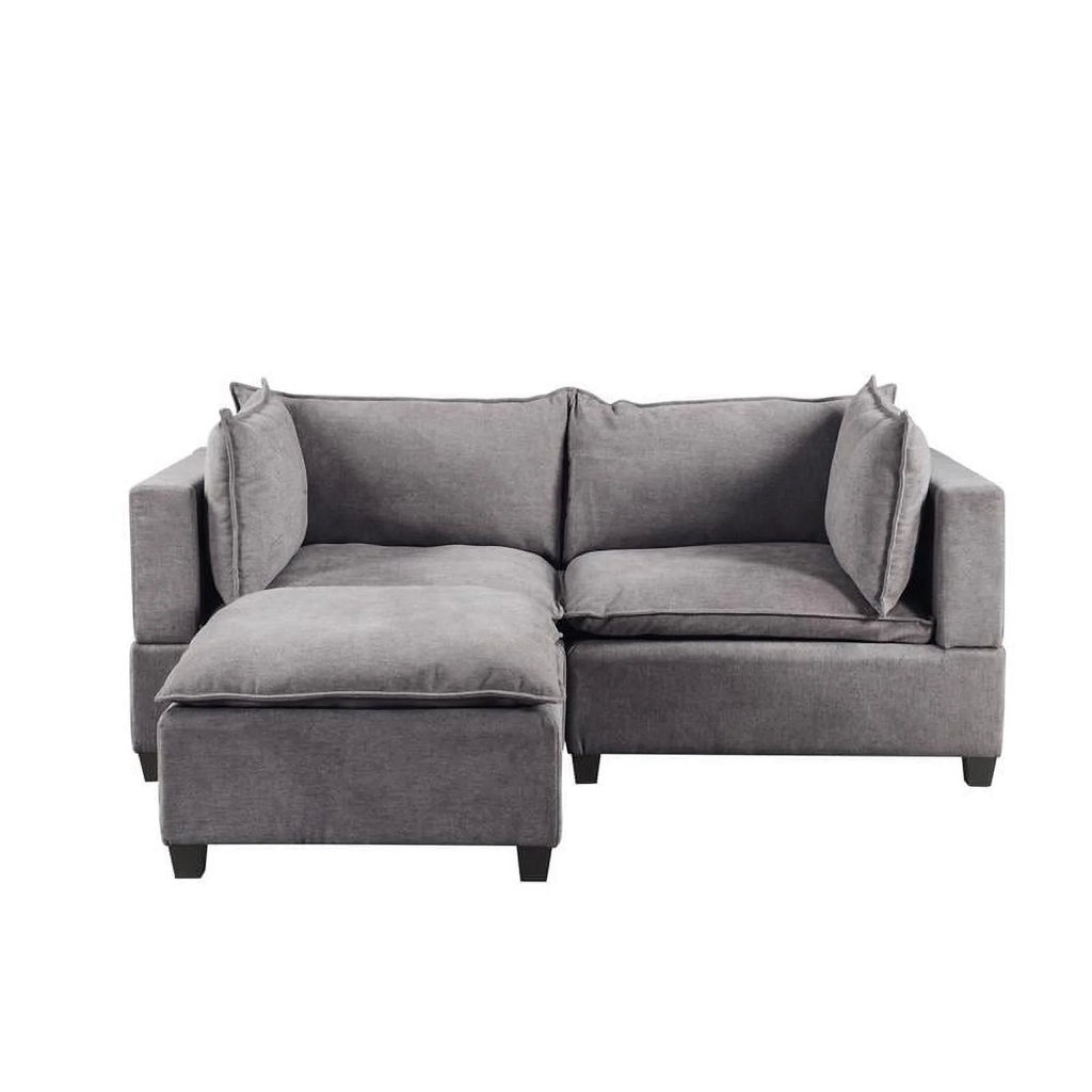 Light Gray Woven Fabric Sectional Loveseat Sofa with Ottoman U13704