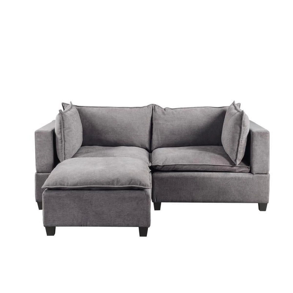 Light Gray Woven Fabric Sectional Loveseat Sofa with Ottoman U13704