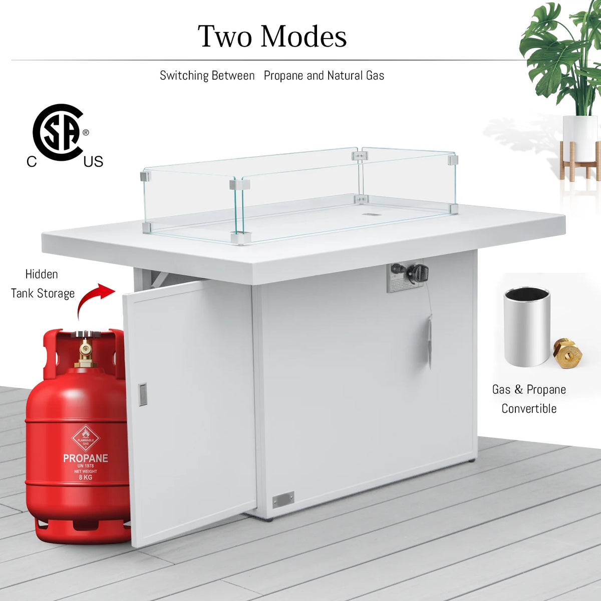 Aluminum Patio Conversation Set with 43" Propane Fire Pit Table White S3646