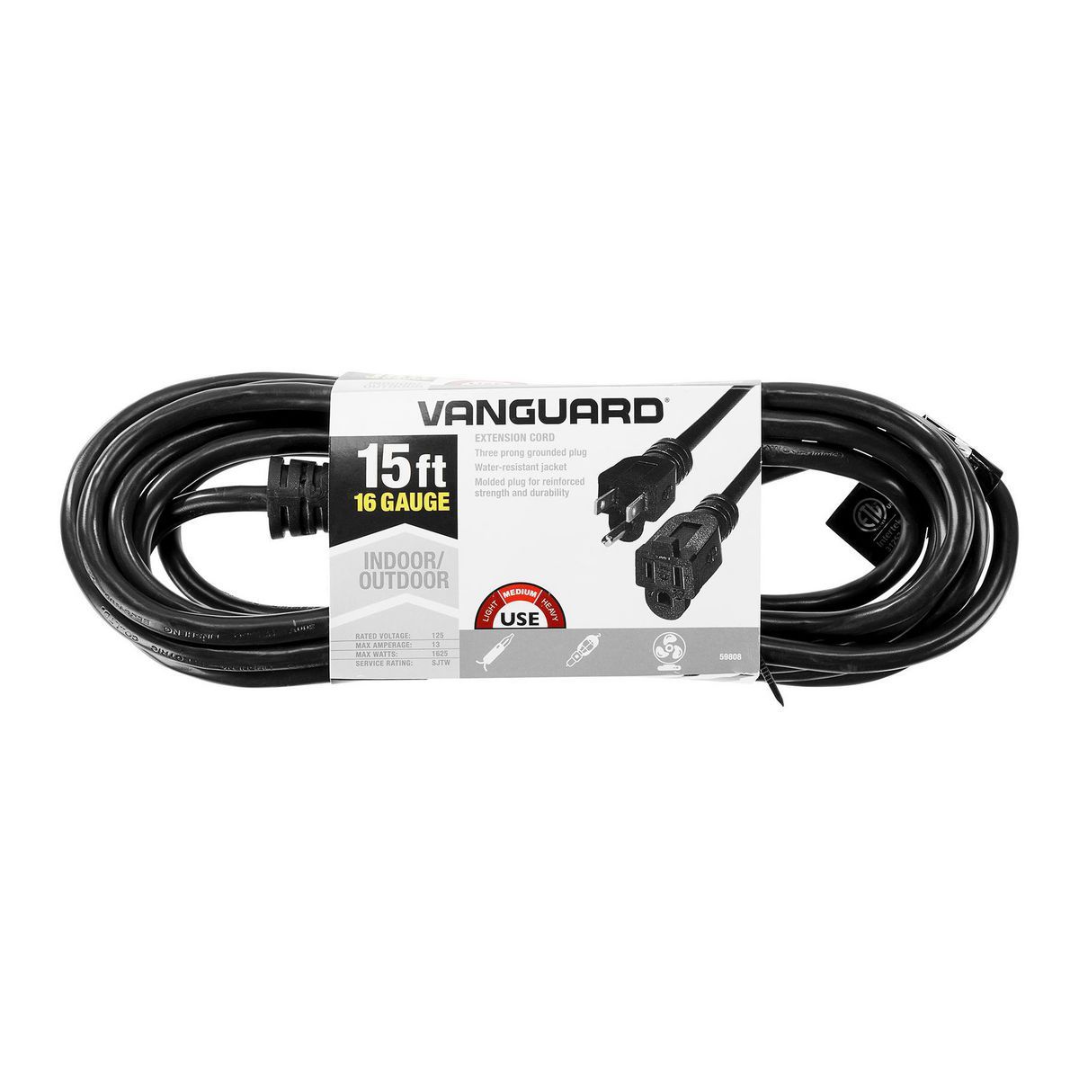 15 ft. 16/3 Gauge Indoor/Outdoor Extension Cord, Black H9205