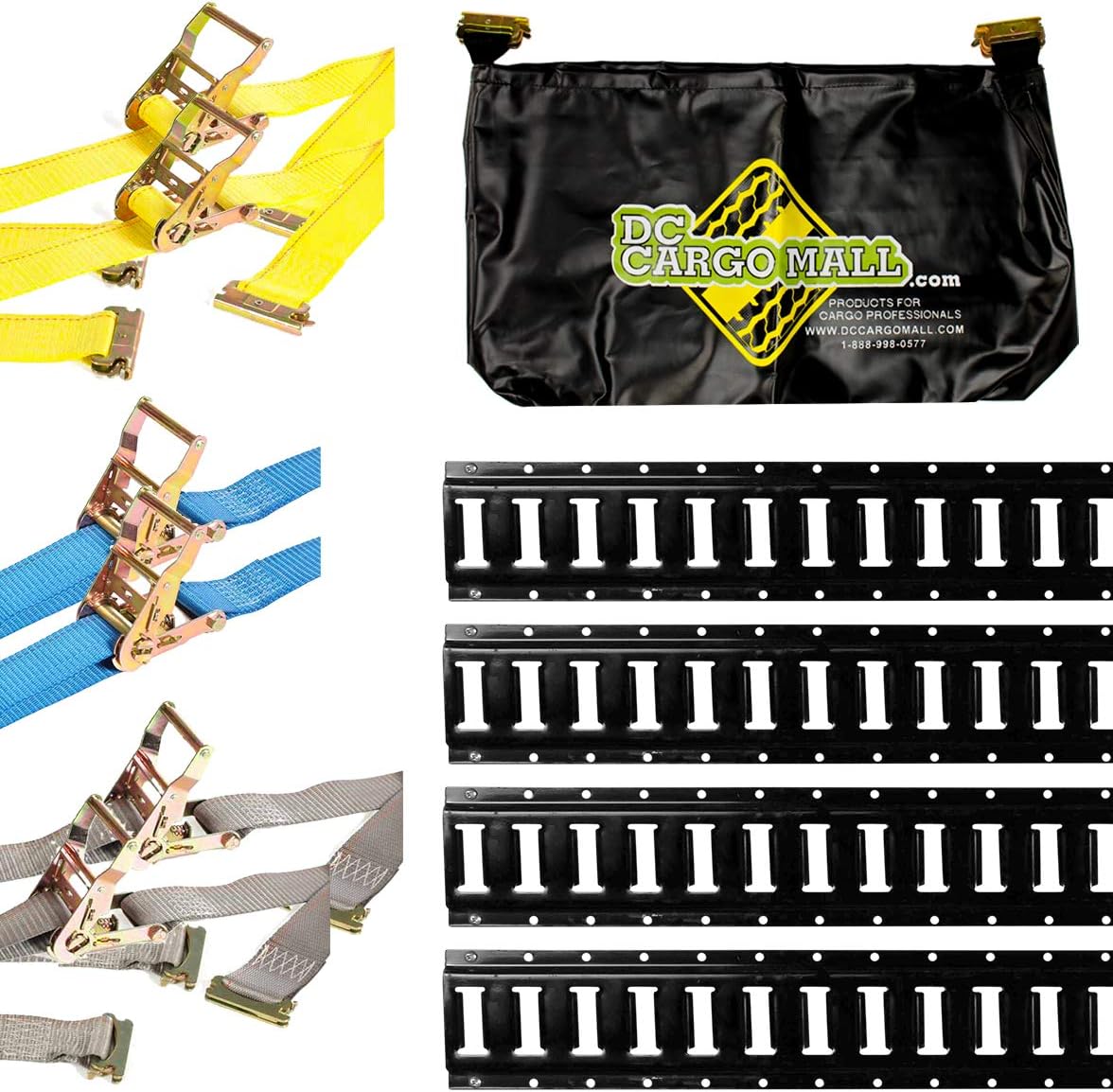 11 Pieces E-Track Tie-Down Kit with Black Rails and Ratchet Straps I993
