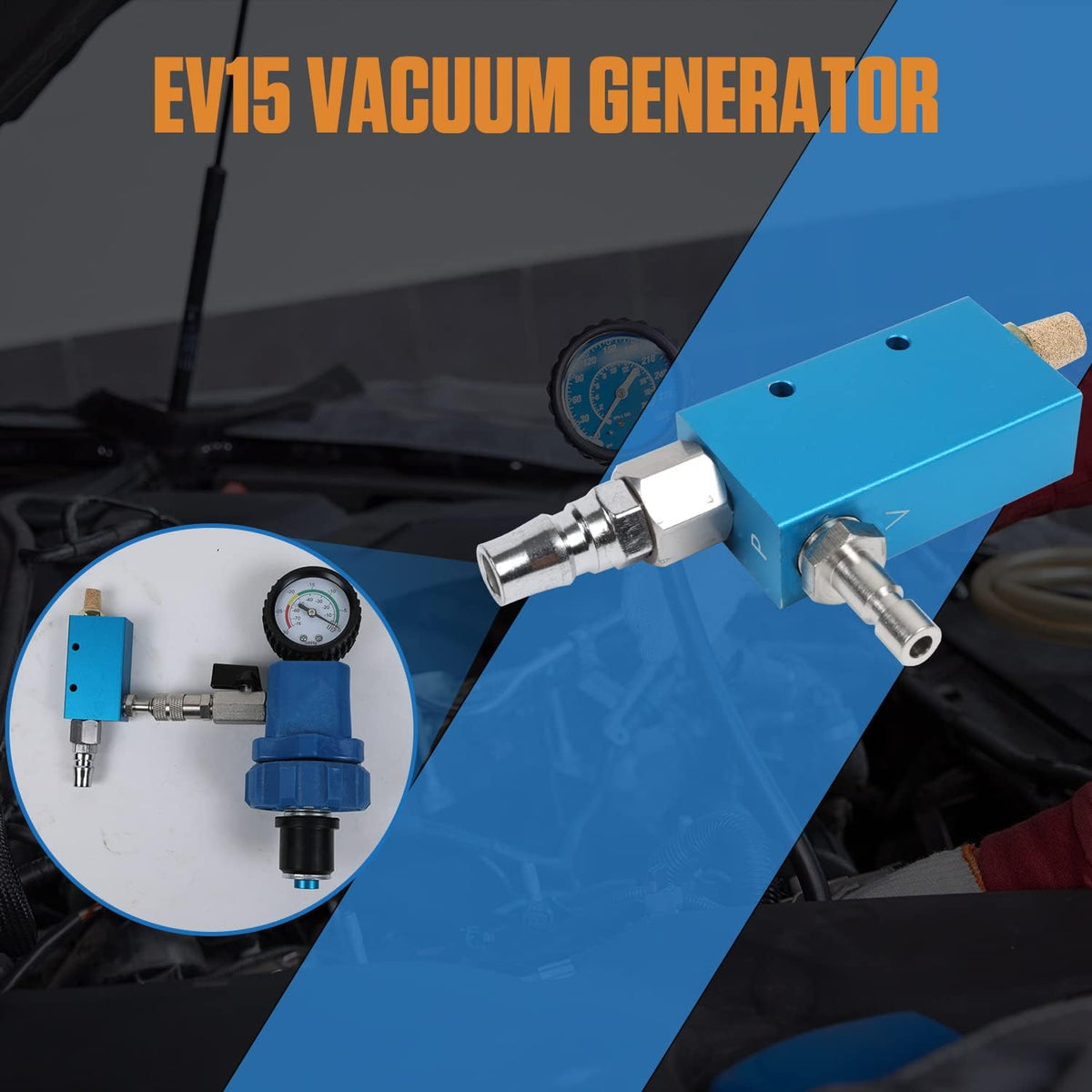 Universal Coolant Vacuum Refill Kit with Dual Scale Pressure Gauge, 2PCS Rubber Plug and 8PCS Rubber Adapters F6205