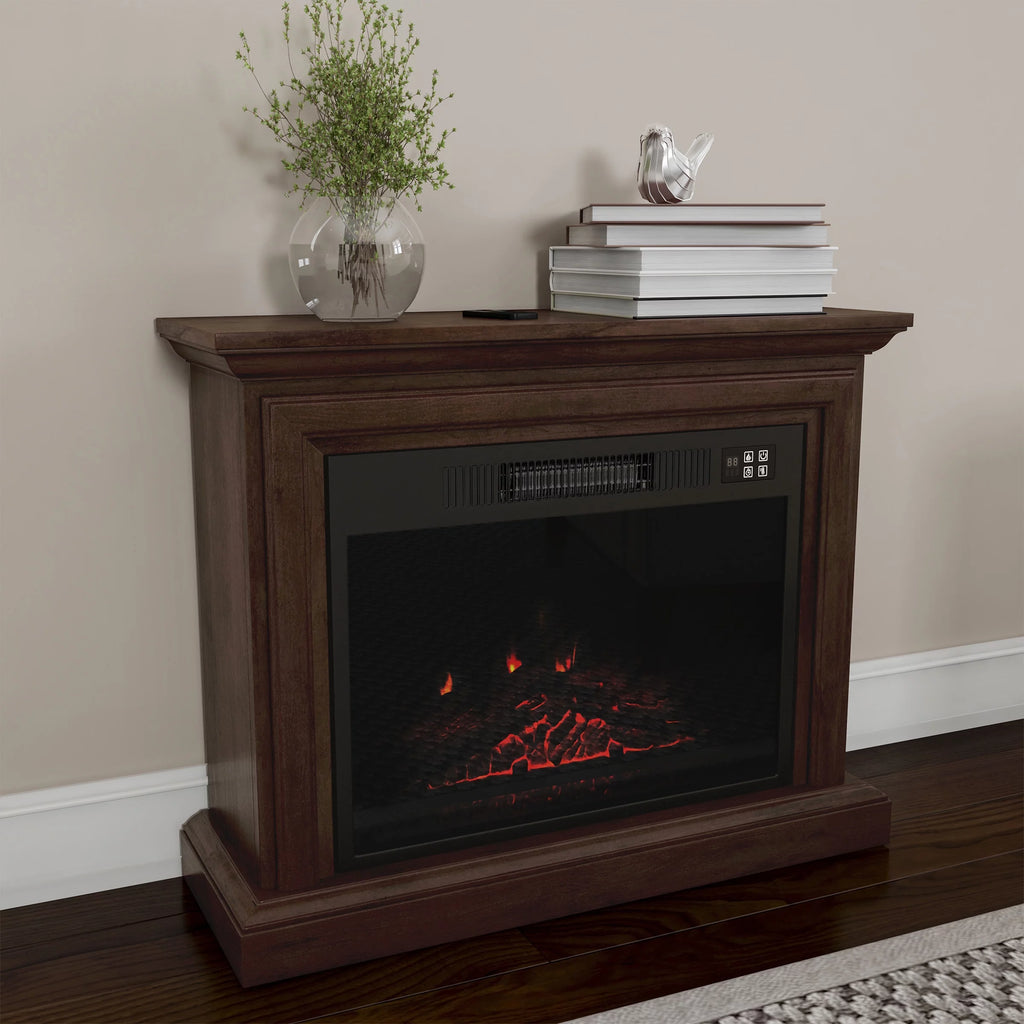 Brown Mobile Electric Fireplace with Mantel and Remote Control F3236