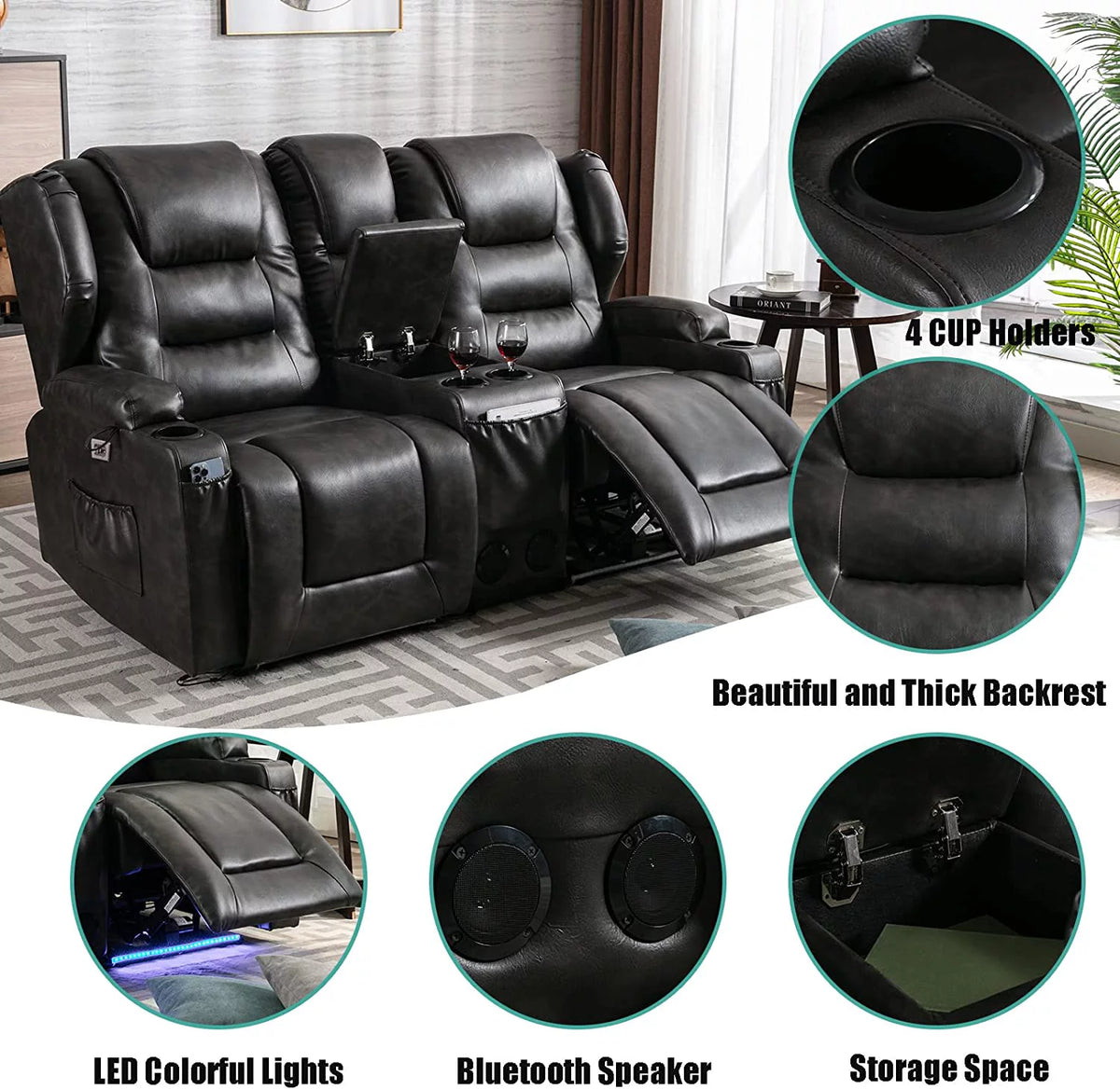 Electric Power Recline Sofa with Console Q46078