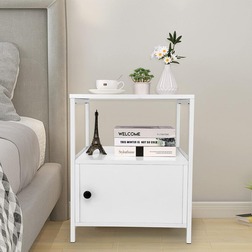 Industrial Bedside Table with Storage Cabinet and Open Shelves V559078