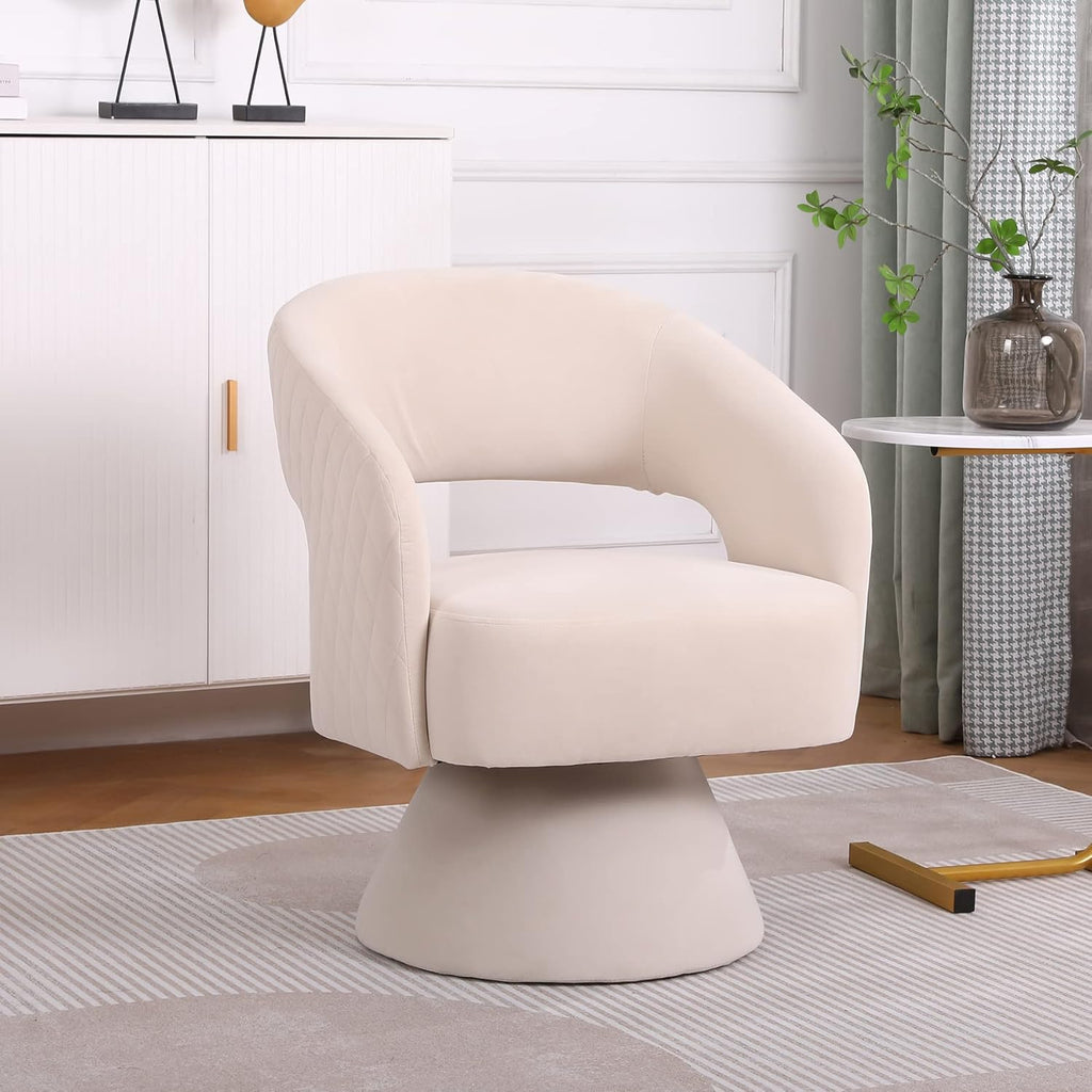 Beige Velvet Swivel Barrel Chair Set of 2 M912