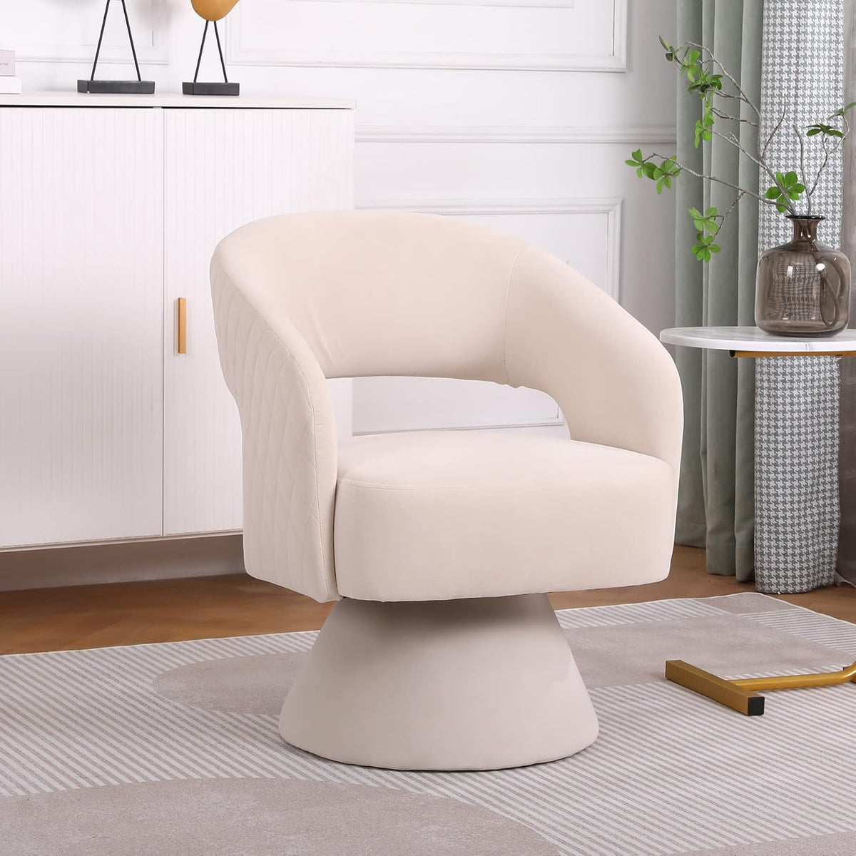 Beige Velvet Swivel Barrel Chair Set of 2 M912