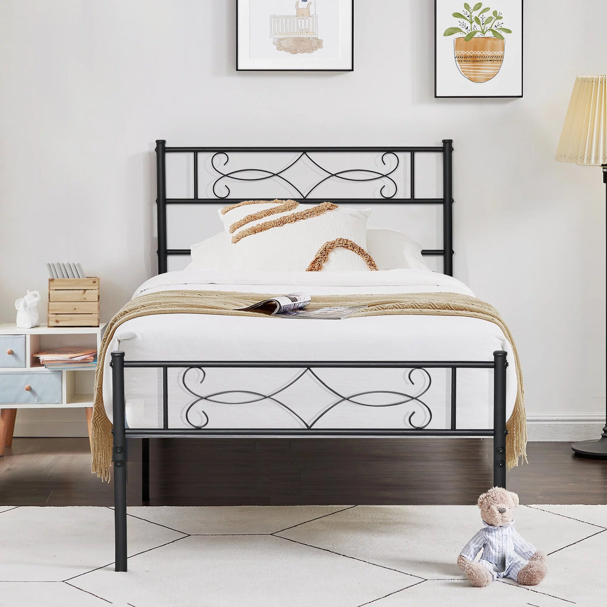 Twin Size Black Metal Platform Bed Frame with Headboard X44191