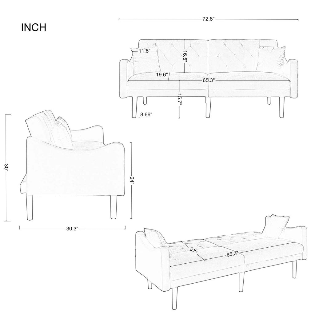 Beige Velvet Futon Sofa Bed with Pillows U82920