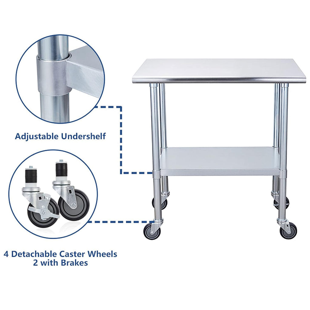 Stainless Steel Table 24 x 36 Inches with Caster Wheels U73527