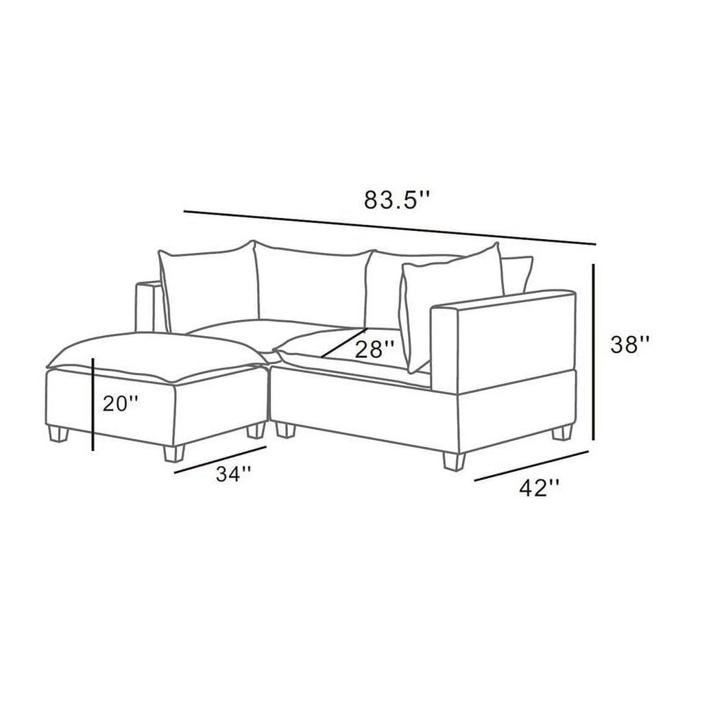 Light Gray Woven Fabric Sectional Loveseat Sofa with Ottoman U13704