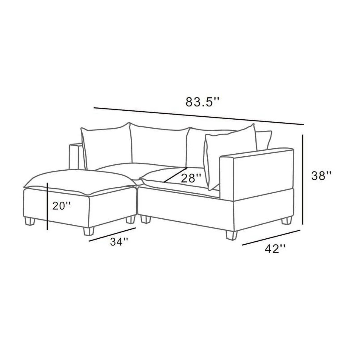 Light Gray Woven Fabric Sectional Loveseat Sofa with Ottoman U13704
