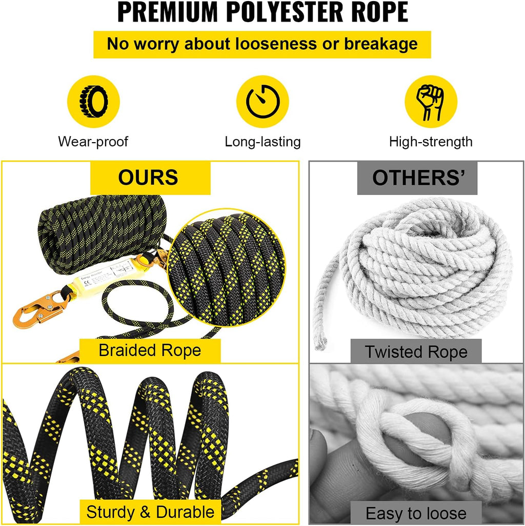 50 ft Polyester Fall Protection Rope with Alloy Steel Rope Grab, Pack of 2 Q44592