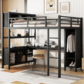 Full Size White Metal Loft Bed with L Shaped Desk and Wardrobe X681494