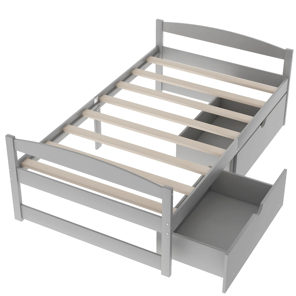 Twin Size Platform Bed with Two Drawers Gray S538372