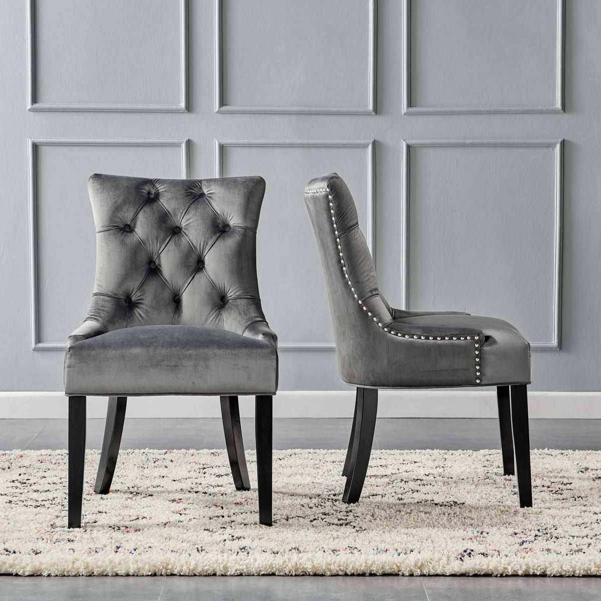 White Tufted Performance Velvet Dining Side Chairs Set of 2 N79251