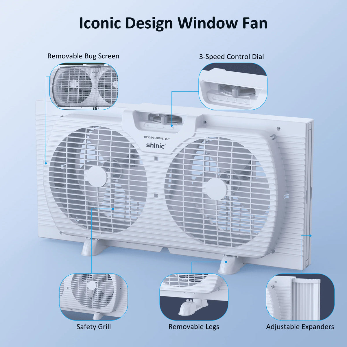 9 3-Speed Twin Window Fan with Bug Screen, White U503597
