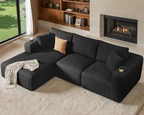Modular Sectional Sofa with Deep Seat, Cup Holder, Memory Foam, Corduroy X109941