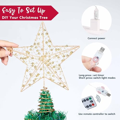 9.5inch Metal Beaded Star Tree Topper D755