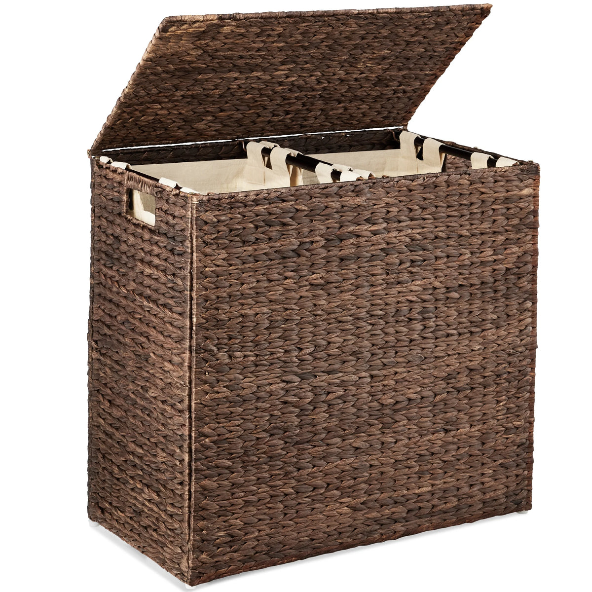 Large Natural Water Hyacinth Double Laundry Hamper Basket with 2 Liner Bags O227047