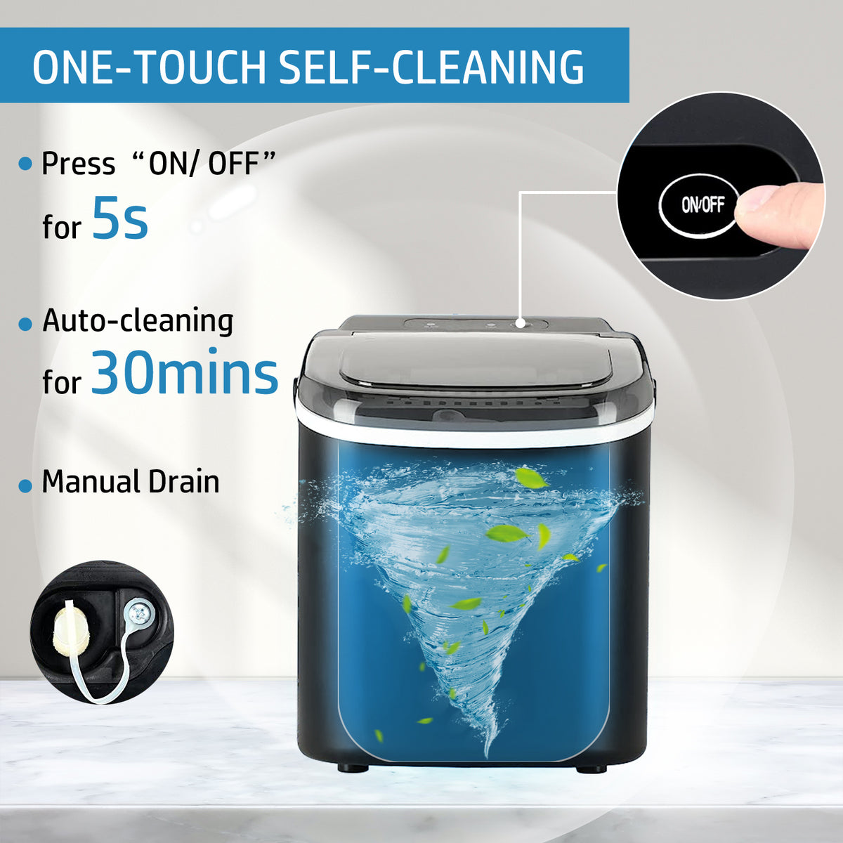 Black Countertop Ice Maker with Handle Y65659