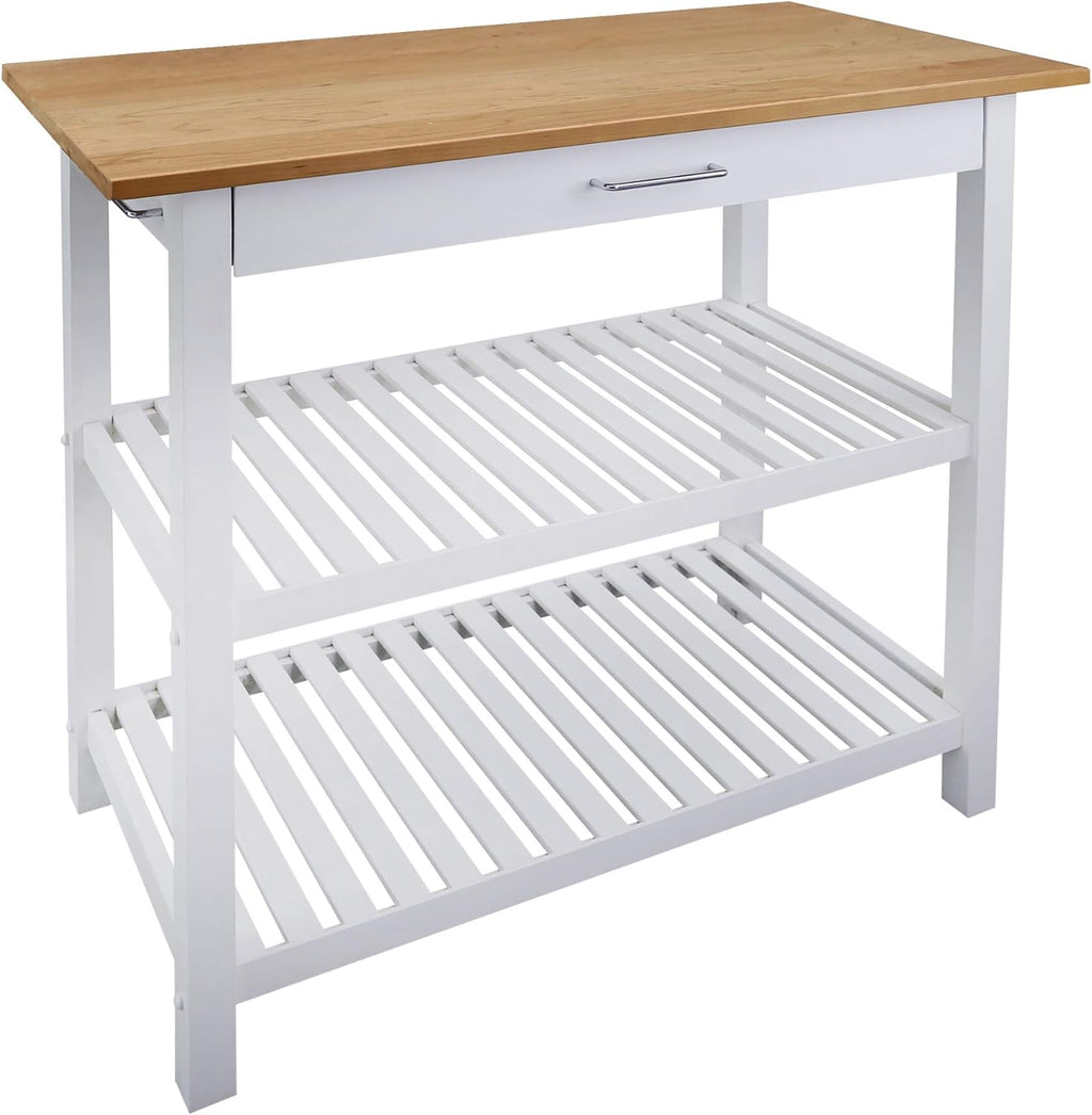 Natural White Kitchen Island with Hardwood Top G750990