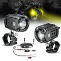 Motorcycle Auxiliary LED Light Kit Driving Spotlights White/Amber Fog Light with Mount Brackets Wire Harness Waterproof 60W Offroad Work Lights (Black) D959627