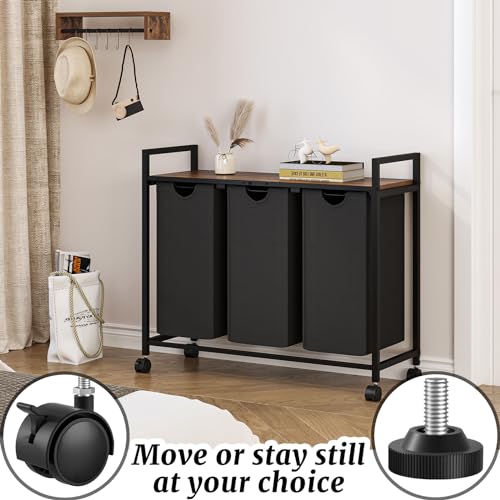 3 Pull Out Removable Laundry Sorter Bags Rolling Laundry Hamper with Wheels I340568