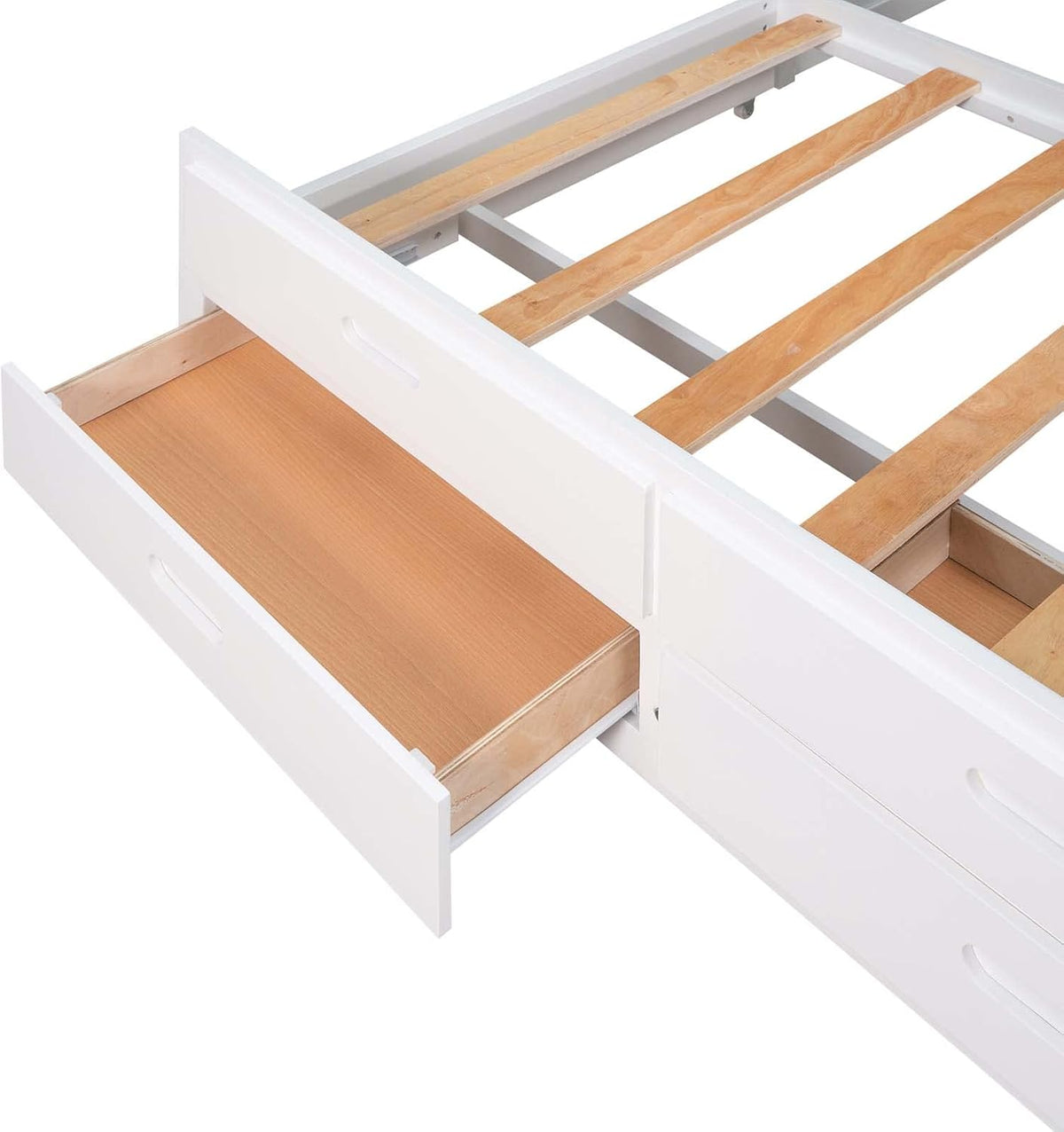White Queen Size Wood Canopy Platform Bed with Twin Size Trundle Bed and 3 Storage Drawers L64784