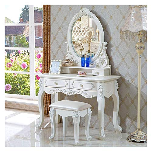 Solid Carved Dressing Vanity Table with Stool O81854