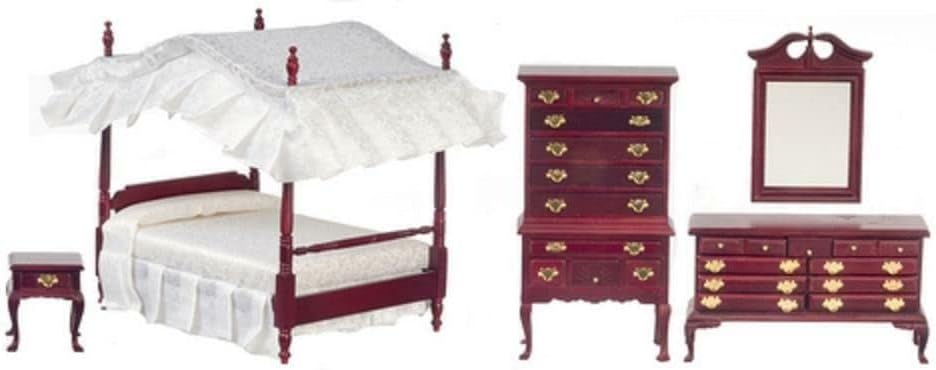 Mahogany Victorian Bedroom Furniture Set with Canopy 4 Poster Bed T23038