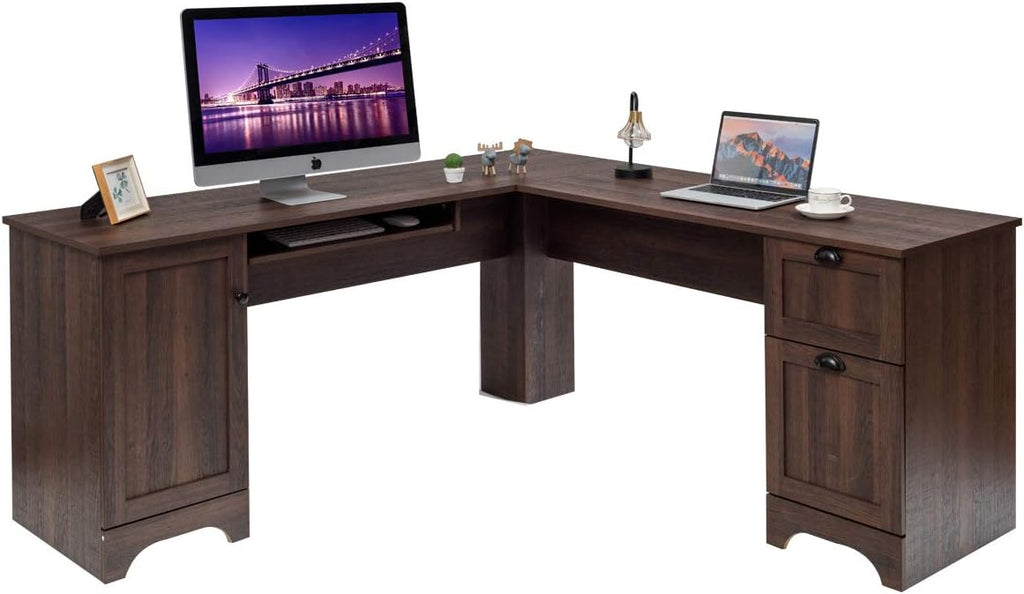 L Shaped Office Desk with Storage Drawers Z818269