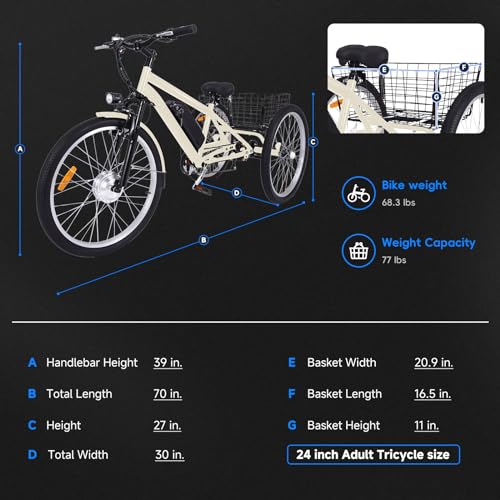 24"&26" 3 Wheel Mountain Electric Bicycle with Basket P27487