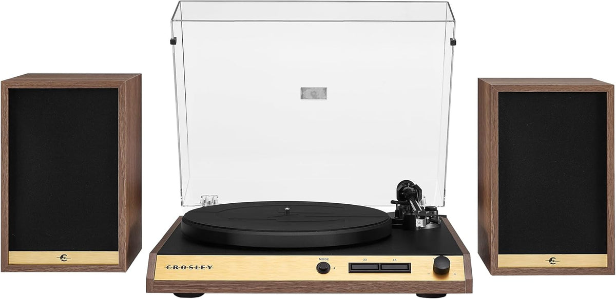 Walnut 2-Speed Belt-Drive Bluetooth Turntable with Speakers W644