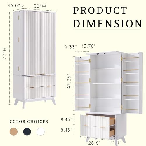 72" Dark Grey Wood Pantry Cabinet with 10 Door Shelves & 2 Drawers L198