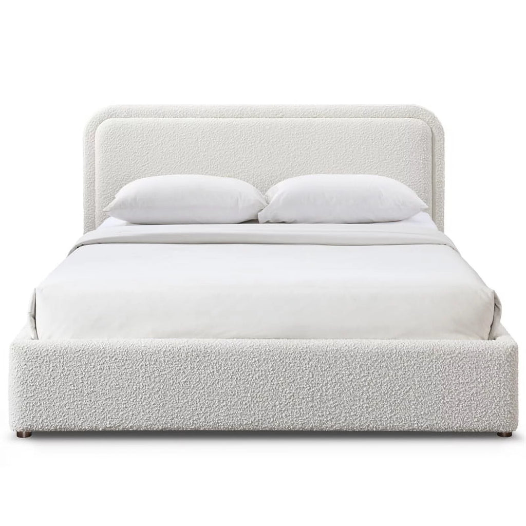 Queen Upholstered Platform Bed in White Boucle Fabric O45037