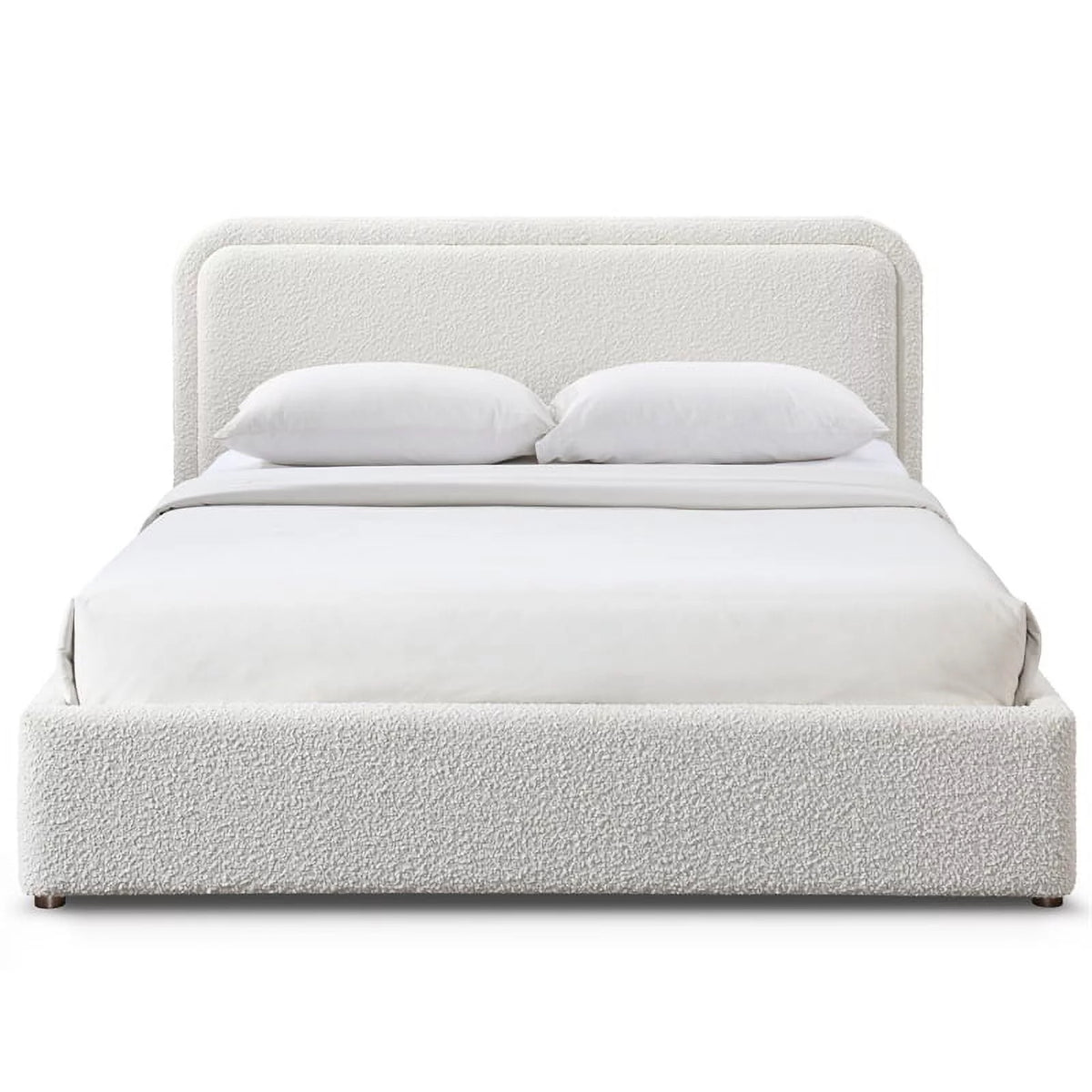 Queen Upholstered Platform Bed in White Boucle Fabric O45037